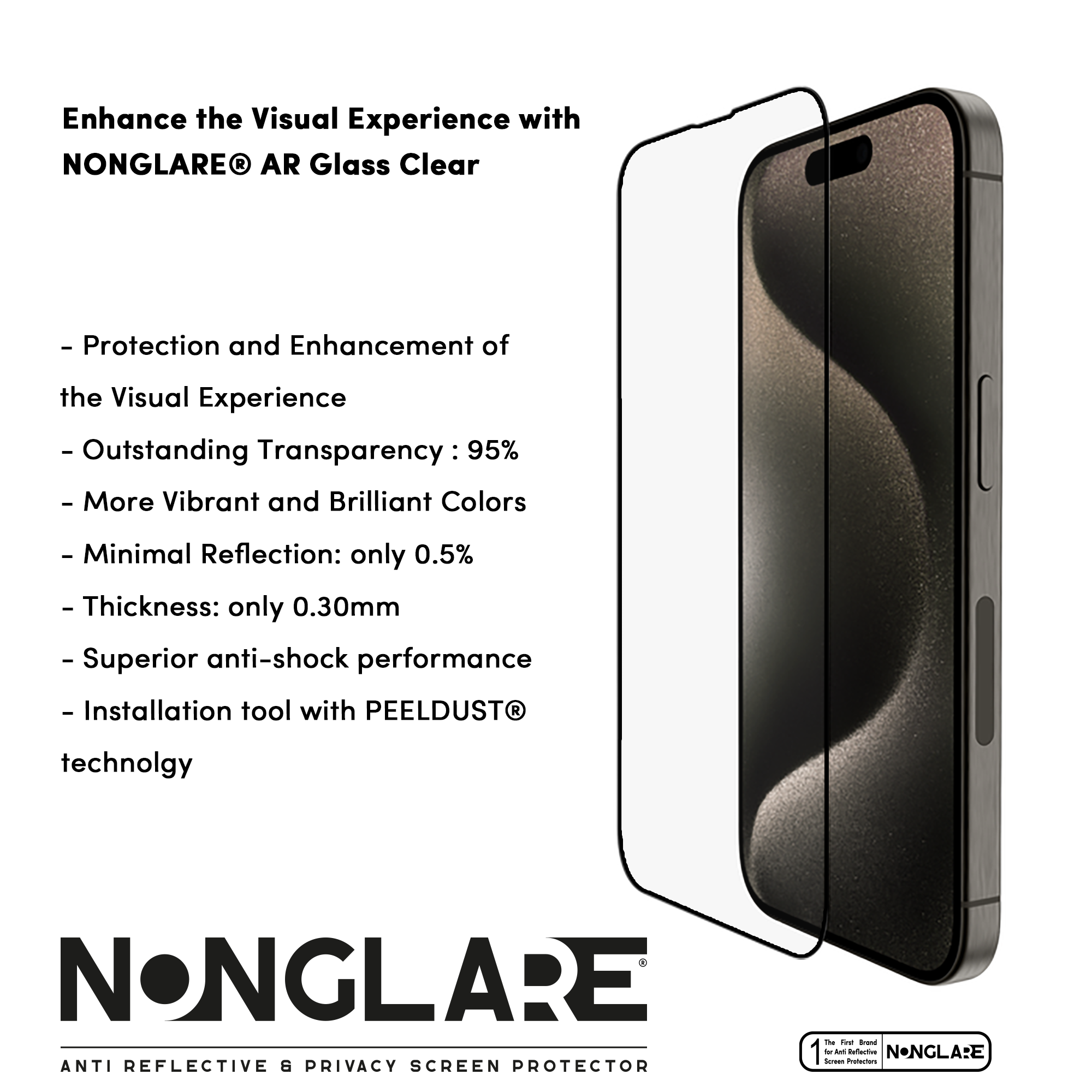 iPhone NONGLARE AR GLASS CLEAR for iPhone 15 Pro Max - 95% Trasparency